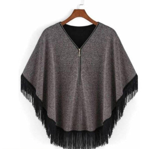 Grey Zipper Poncho