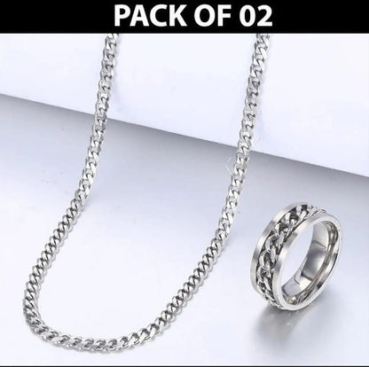 Plain Silver Chain With Ring,Pack Of 2